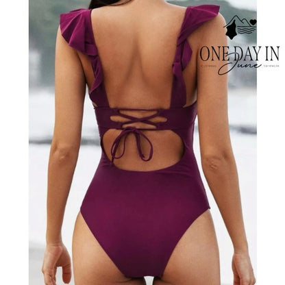 Cupshe Tie Back Ruffle Tummy Control One Piece Swimsuit Size XL