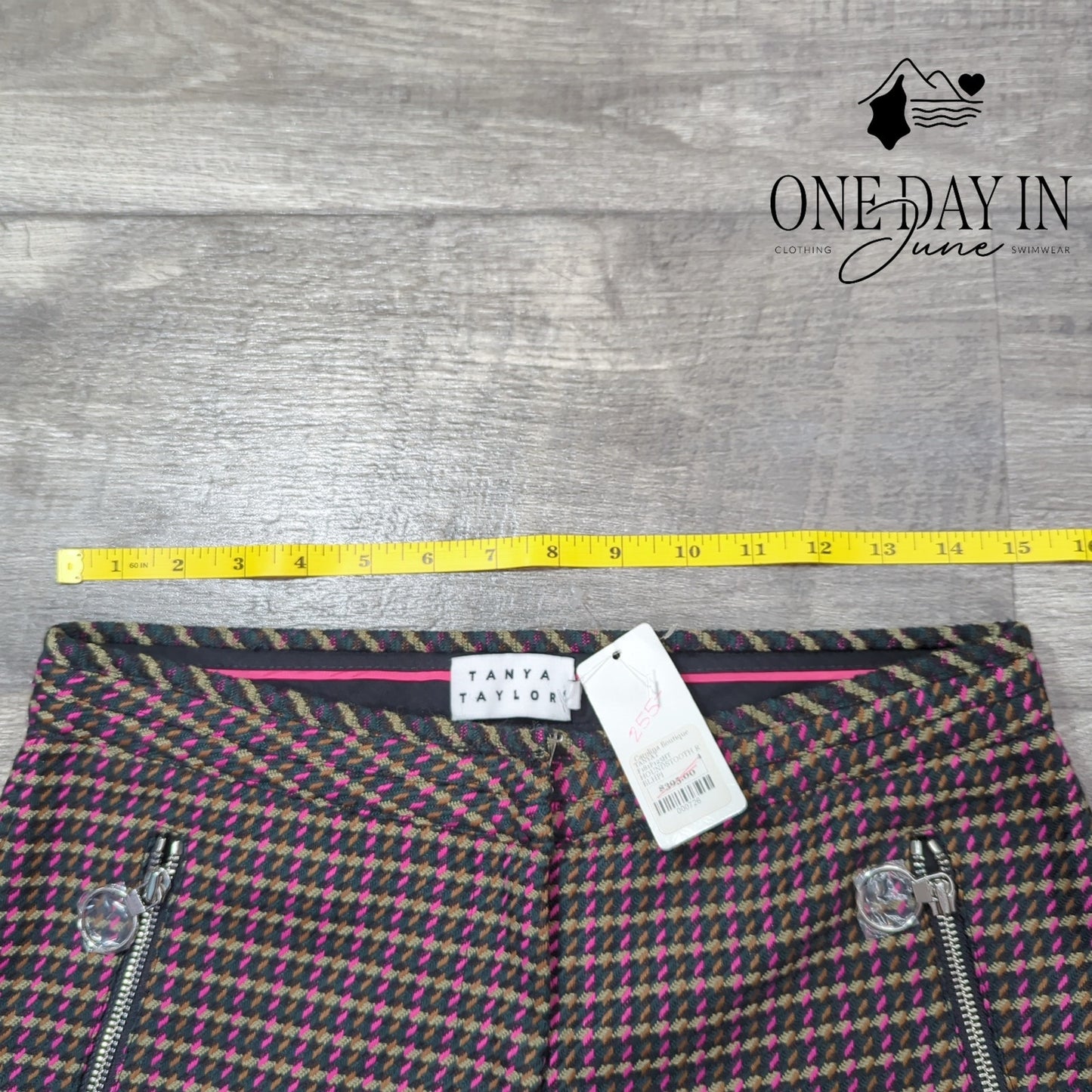 Tanya Taylor Ryan Pants Houndstooth Pink Green Zip Pockets NWT Size 4