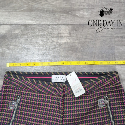 Tanya Taylor Ryan Pants Houndstooth Pink Green Zip Pockets NWT Size 4