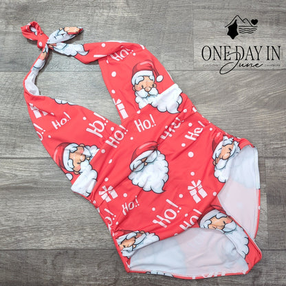 CharmLeaks Christmas Santa Ho Ho Halter One Piece Swimsuit Size m