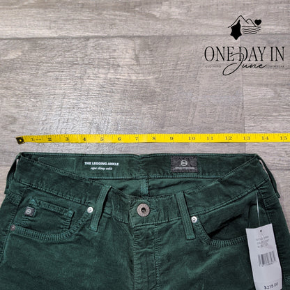 AG Adriano Goldschmied The Legging Ankle Velveteen Jeans Green NWT Size 4 (27)