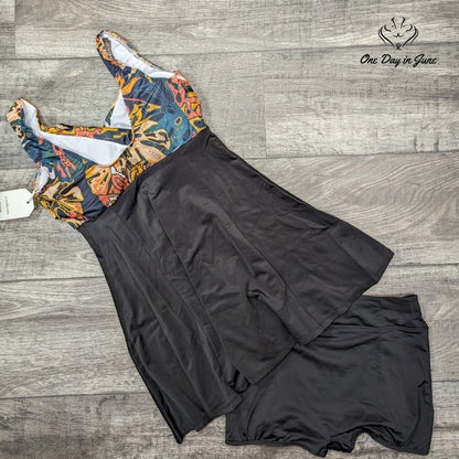 Coshom V Neck Boyshort Tankini Swimsuit Size S