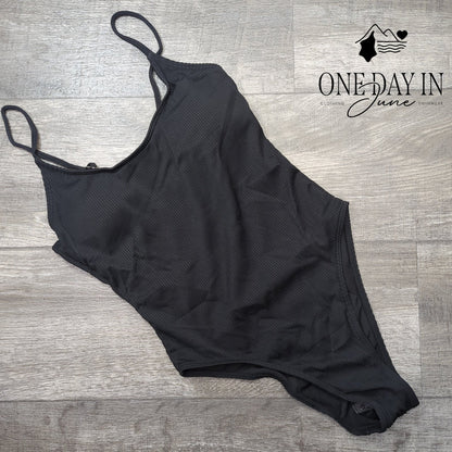 Aleumdr Ribbed High Cut Cheeky One Piece Swimsuit Black Size S