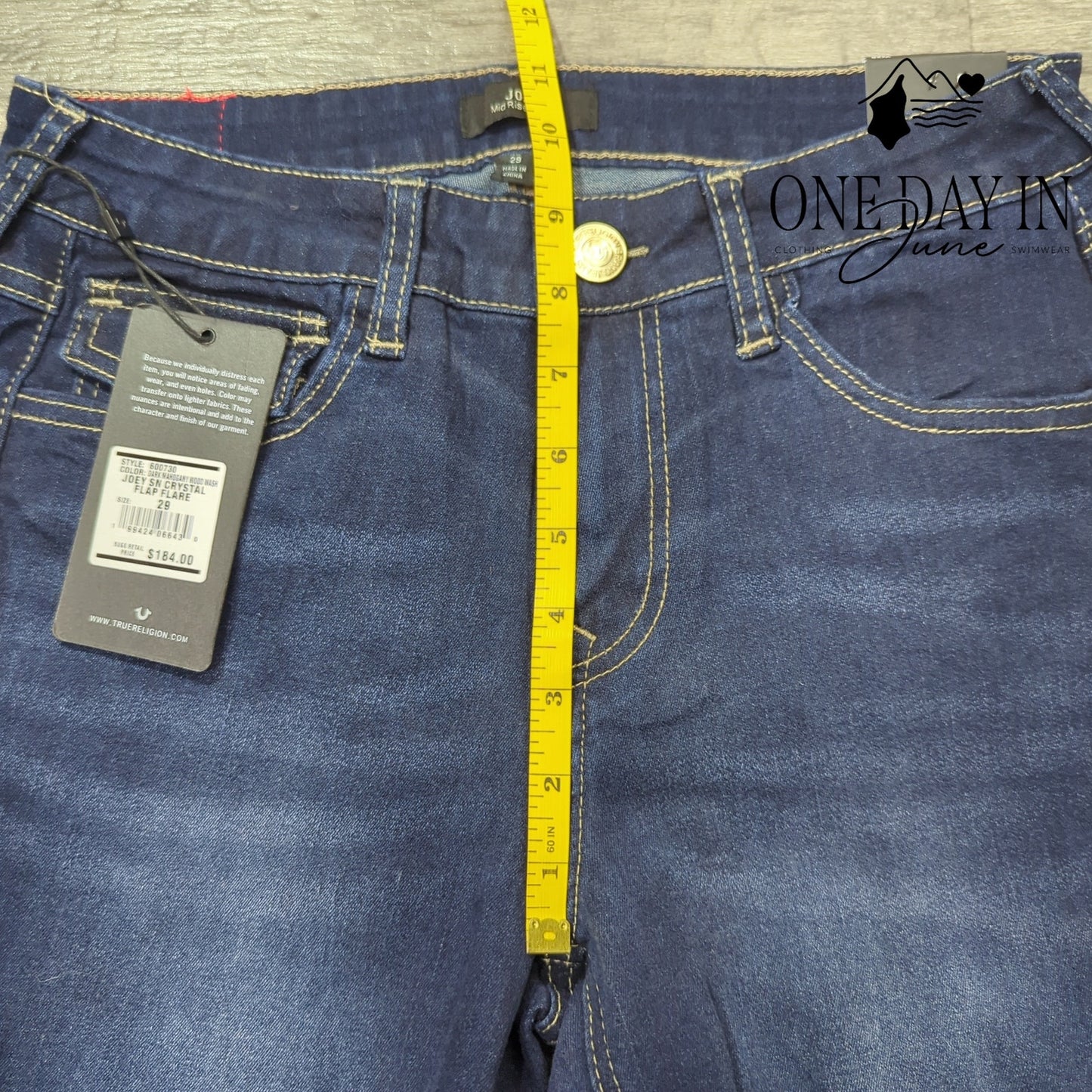 True Religion Joey Crystal Flap Flare Jeans Dark Wash NWT $184 Size 8 (29)