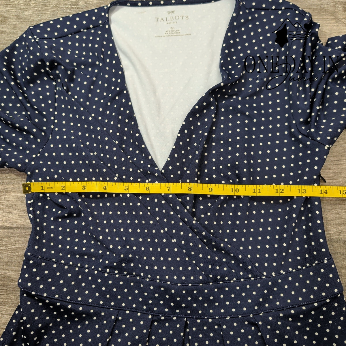 Talbots Petite Polka Dot Faux Wrap Midi Dress Navy White NWT Size 8P