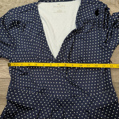 Talbots Petite Polka Dot Faux Wrap Midi Dress Navy White NWT Size 8P