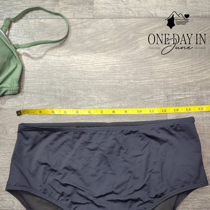 Aqua Eve Bandeau Tankini Swimsuit Green Black Tummy Control NWT Size L