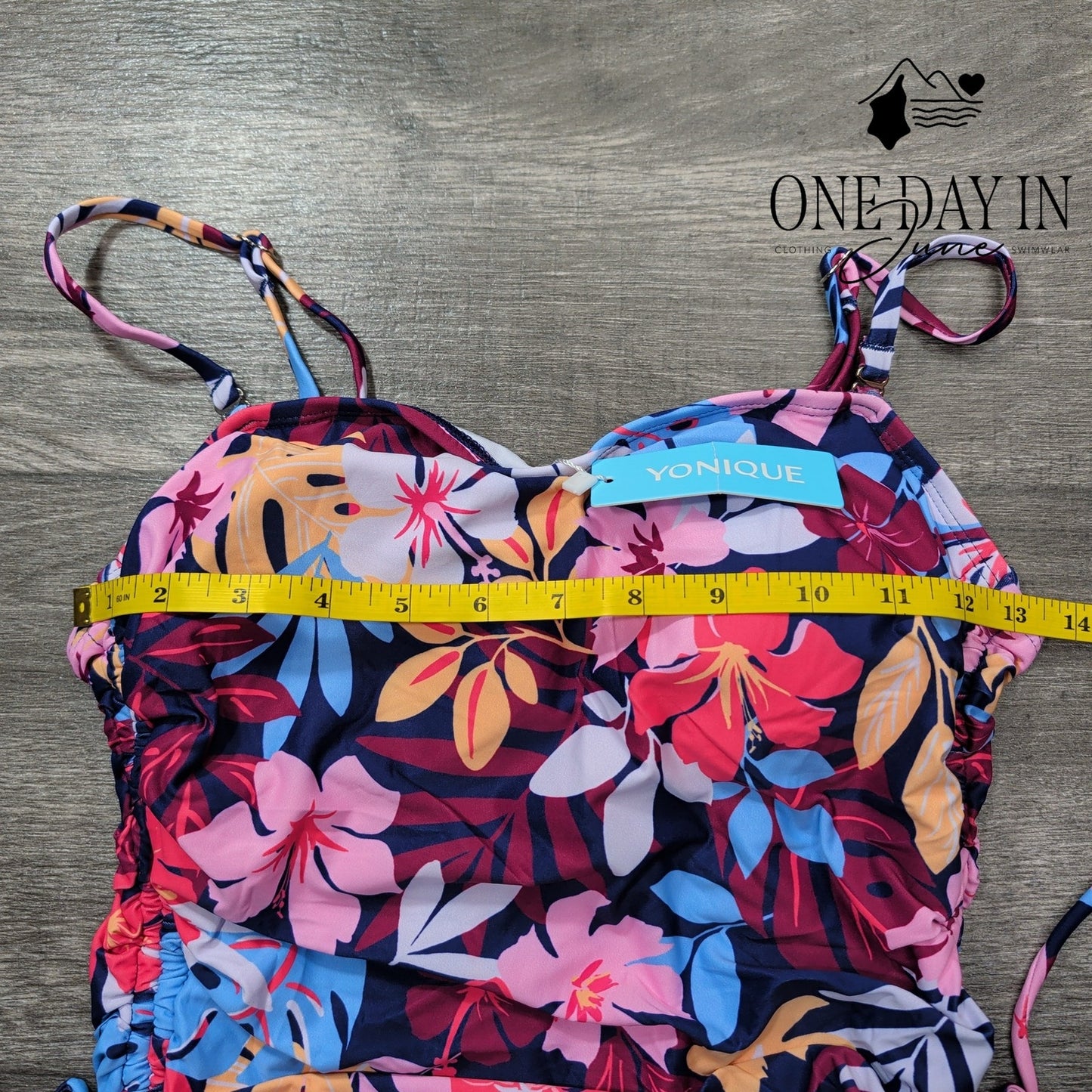 Yonique Floral Ruched One Piece Swimsuit Size M