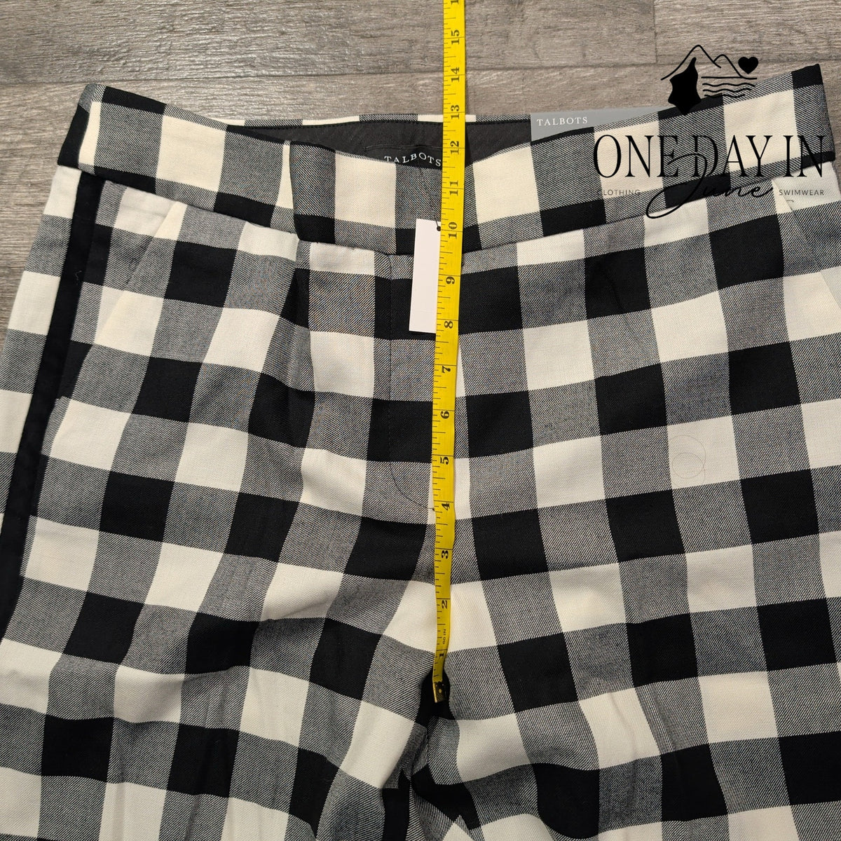 Talbots Hampshire Ankle Pants Black White Buffalo Plaid Straight Leg NWT Size 12