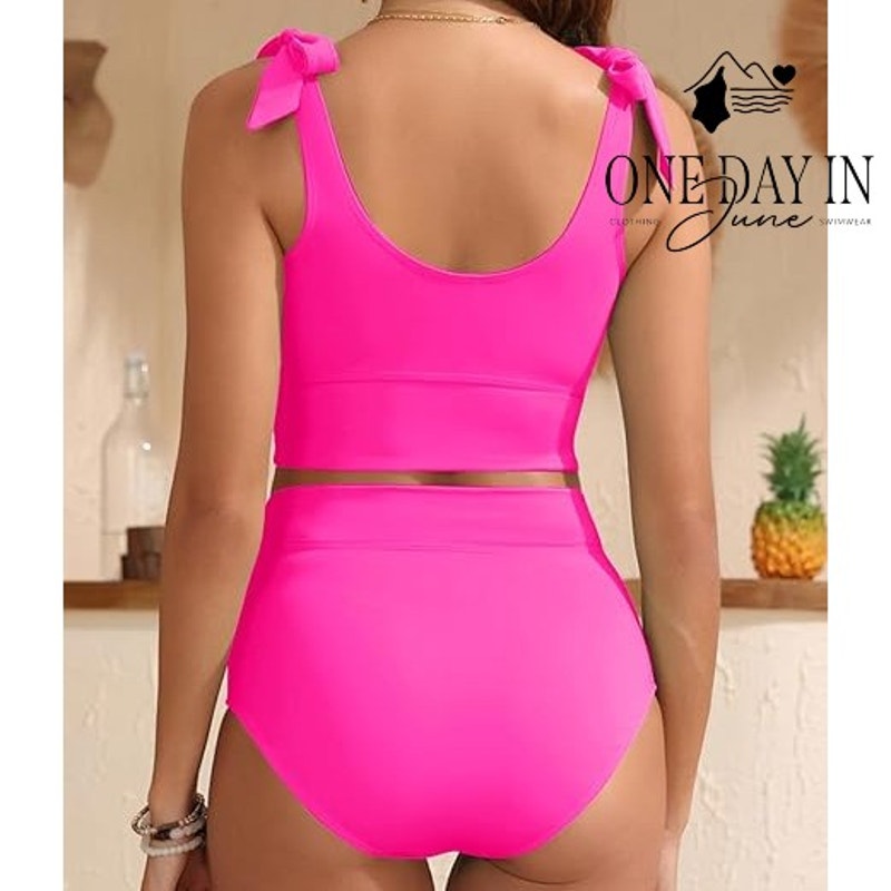 Yonique Tie Shoulder High Waist Bikini Swimsuit Size M