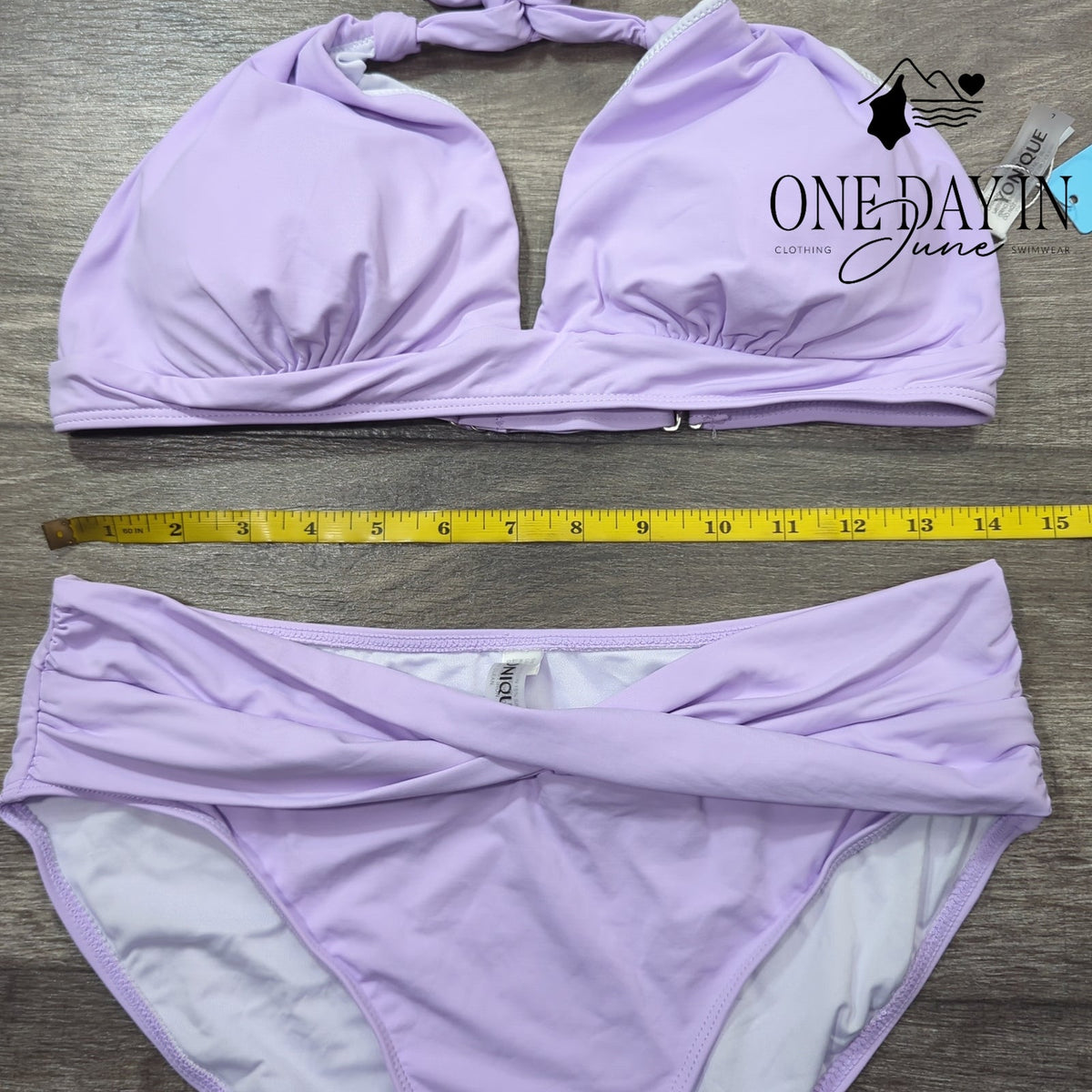 Yonique Halter Bikini Swimsuit Lavender Purple High Waist 2 Piece NWT Size L