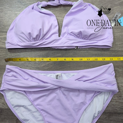 Yonique Halter Bikini Swimsuit Lavender Purple High Waist 2 Piece NWT Size L