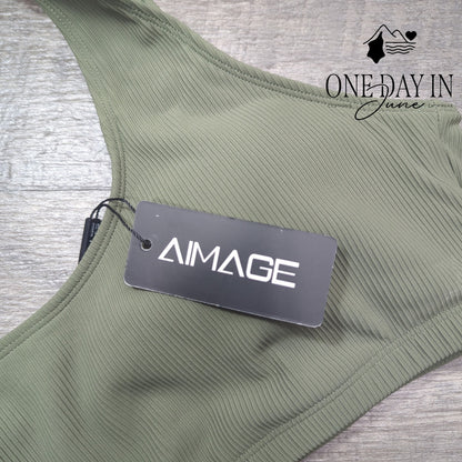 Aimage Crop Ribbed Bikini Swimsuit Size L