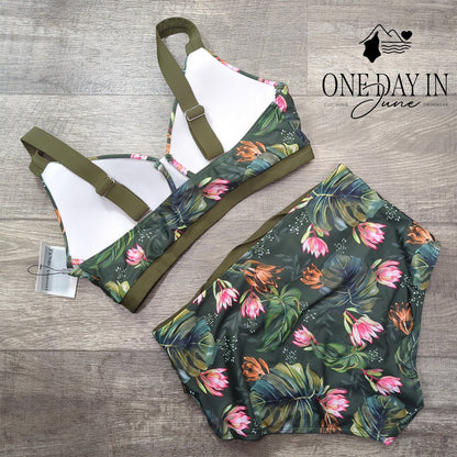 Hanna Nikole Plus Size Cross Font High Waist Bikini Swimsuit Size 16W
