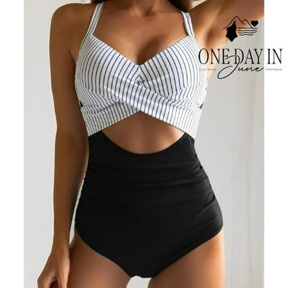 Eomenie Tummy Control Twist Front Cutout One Piece Swimsuit Black NWT Size XL