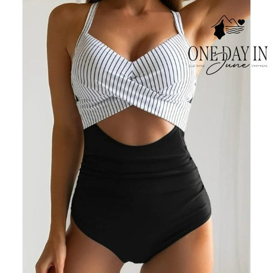 Eomenie Tummy Control Twist Front Cutout One Piece Swimsuit Black NWT Size XL