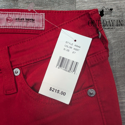 AG Adriano Goldschmied The Prima Crop Cigarette Jeans Red NWT Size 4 (27)