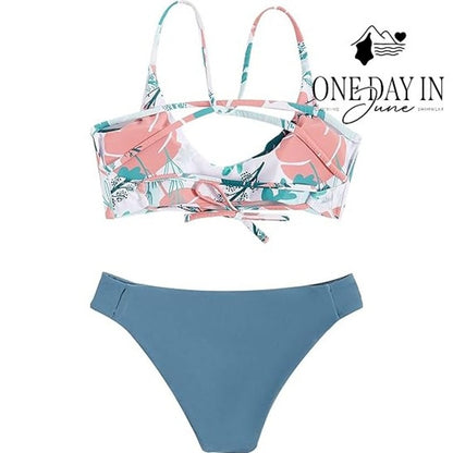 CharmLeaks Lace Up Back Floral Bikini Swimsuit Size S