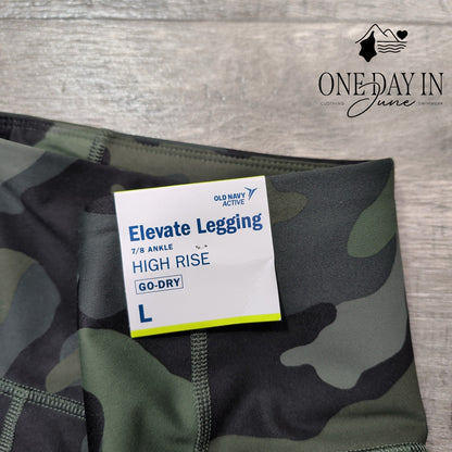 Old Navy Elevate PowerSoft Leggings Green Camo High Rise 7/8 Pockets NWT Size L
