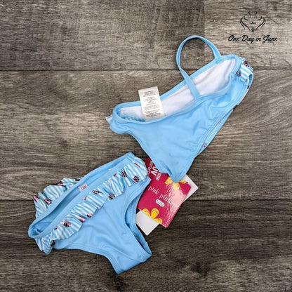 Pink Platinum Baby Shell Stripe One Shoulder Bikini Swimsuit Size 12M