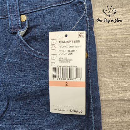 Karen Kane Midnight Sun Floral Embroidered Ankle Jeans Blue NWT Size 2