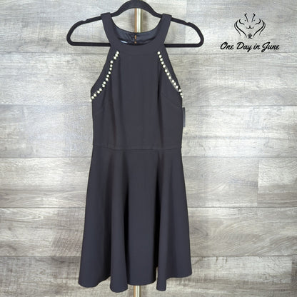 ByxBy Pearl Embellished Fit Flare Dress Black Sleeveless NWT Juniors Size 9