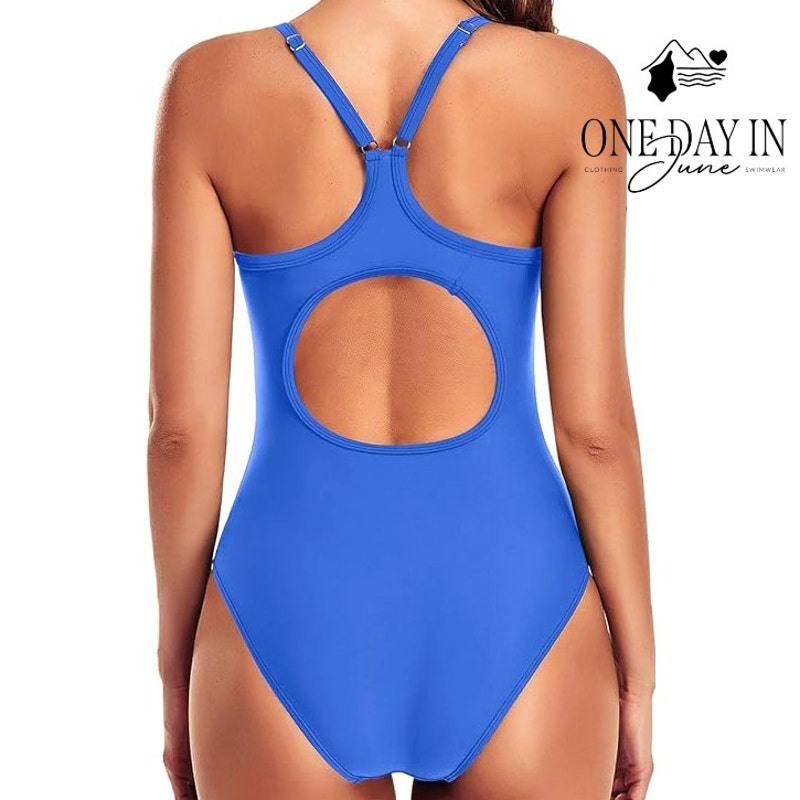 Tempt Me Straight Neck Athletic Racer Back One Piece Swimsuit Size M