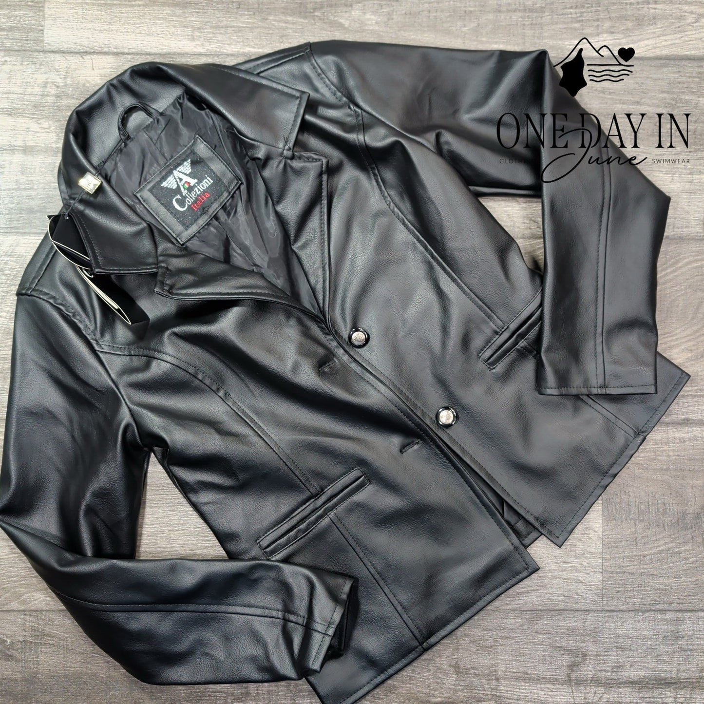 A Collezioni Italia Black Leather Jacket Button Front Blazer NWT Size M