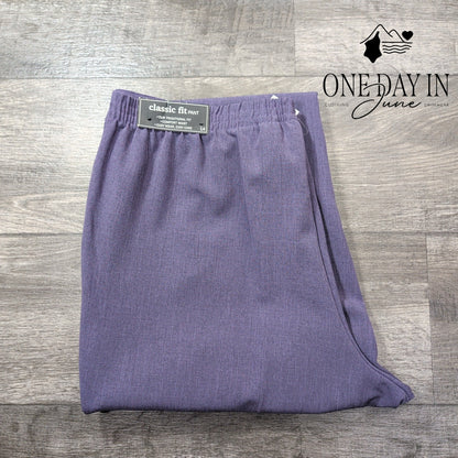 Alfred Dunner Classic Fit Pull On Pants Plum Purple Straight Leg NWT Size 14