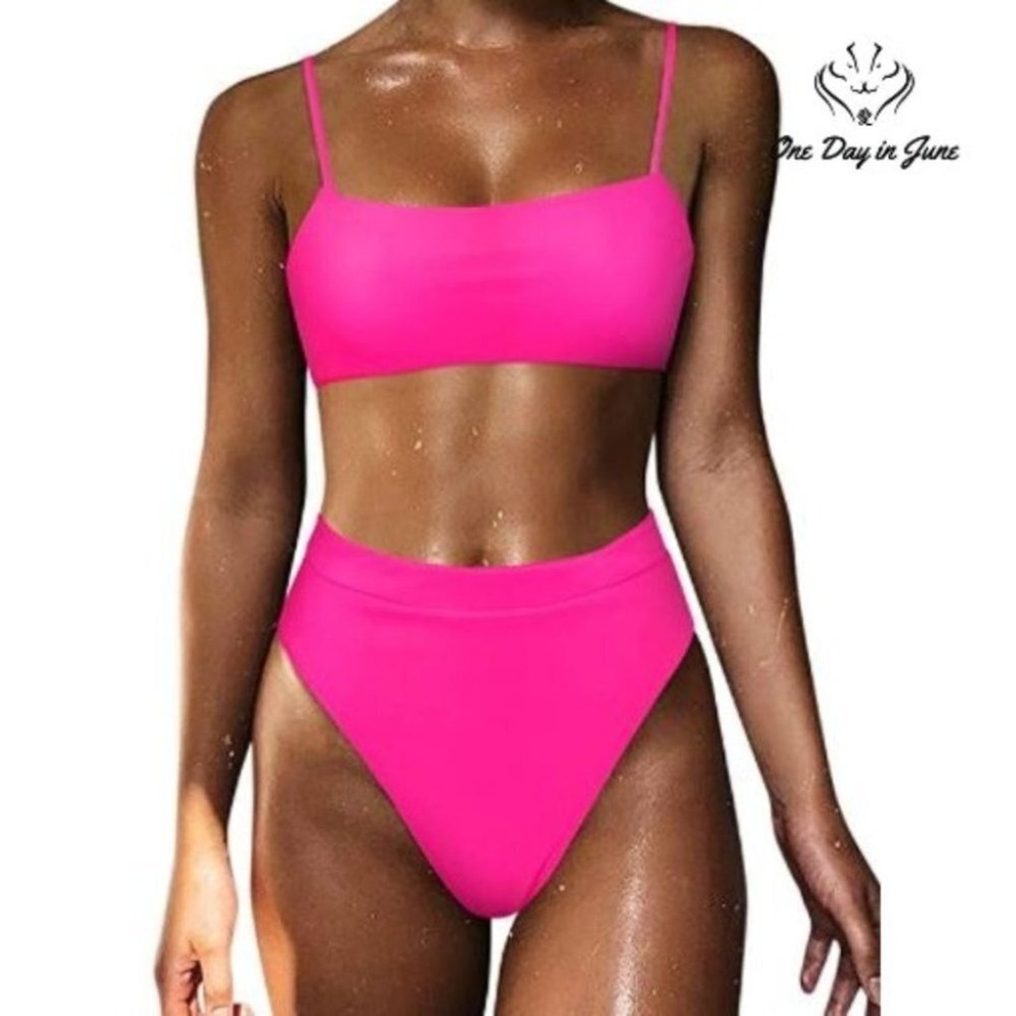 Moshengqi High Waist Bikini Hot Pink High Cut Two Piece Swimsuit NWT Size S