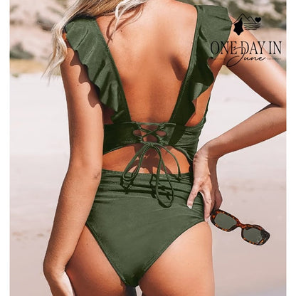 Cupshe Tie Back Tummy Control One Piece Swimsuit Size L