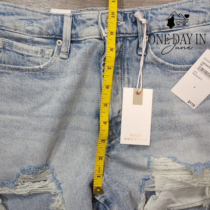 Good American Bombshell Distressed Denim Shorts Size 2