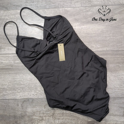 J. Crew Cross Front Twist One Piece Swimsuit Black NWT B8080 Size 00
