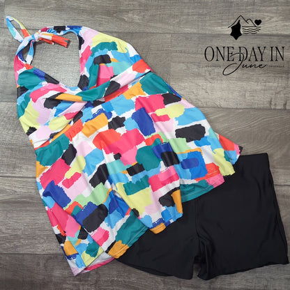 Yonique Halter Boyshort Tankini Swimsuit Size XL