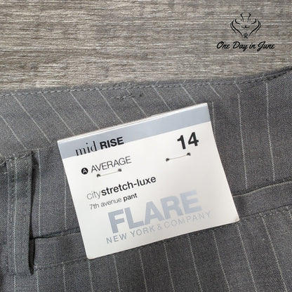 New York & Company City Stretch Luxe Flare Pants Gray Pinstripe NWT Size 14