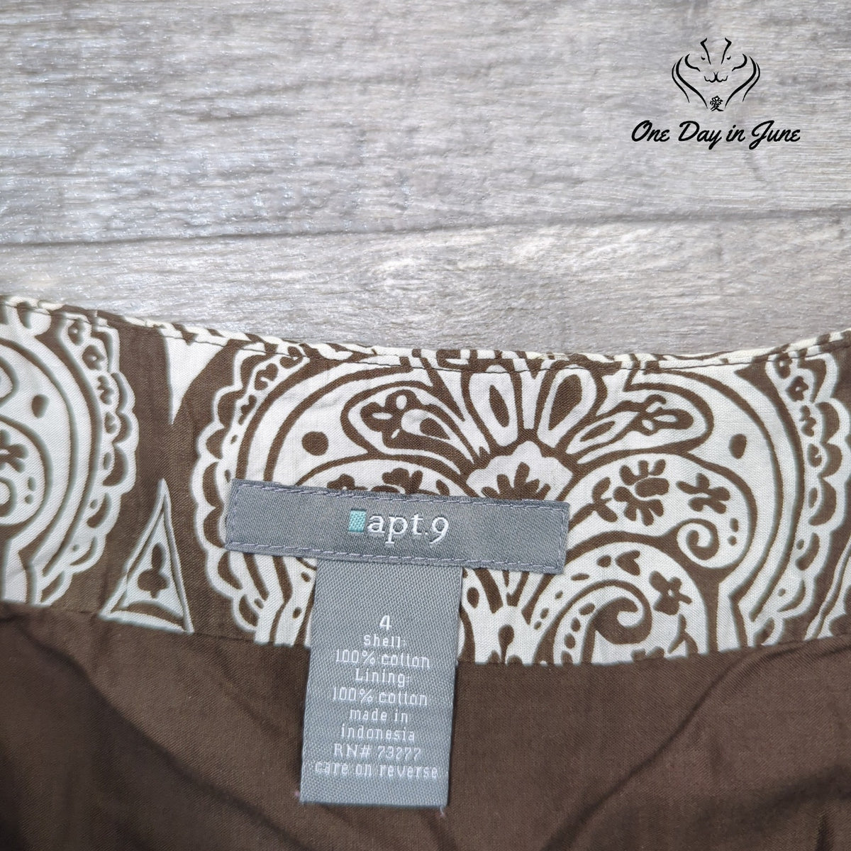 Apt. 9 Paisley A-Line Midi Skirt Brown Cream 100% Cotton Boho Size 4