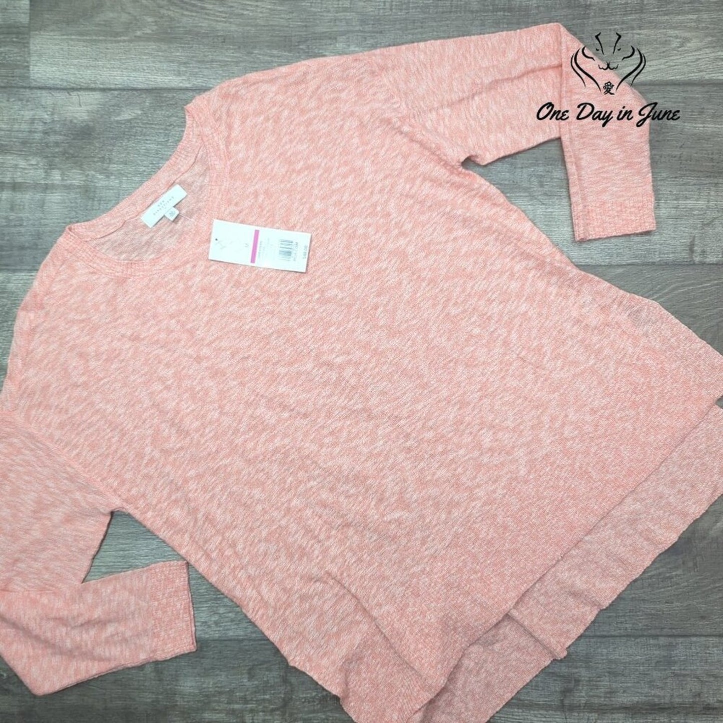 New Directions Palm Life Sweater Frida Peach Long Sleeve Marled NWT Size M