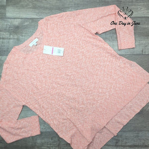 New Directions Palm Life Sweater Frida Peach Long Sleeve Marled NWT Size M