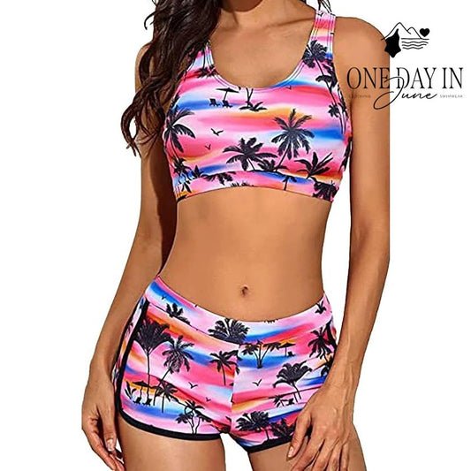 Yonique Plus Size Crop Top Boy Short 3 Piece Bikini Swimsuit Size 18W