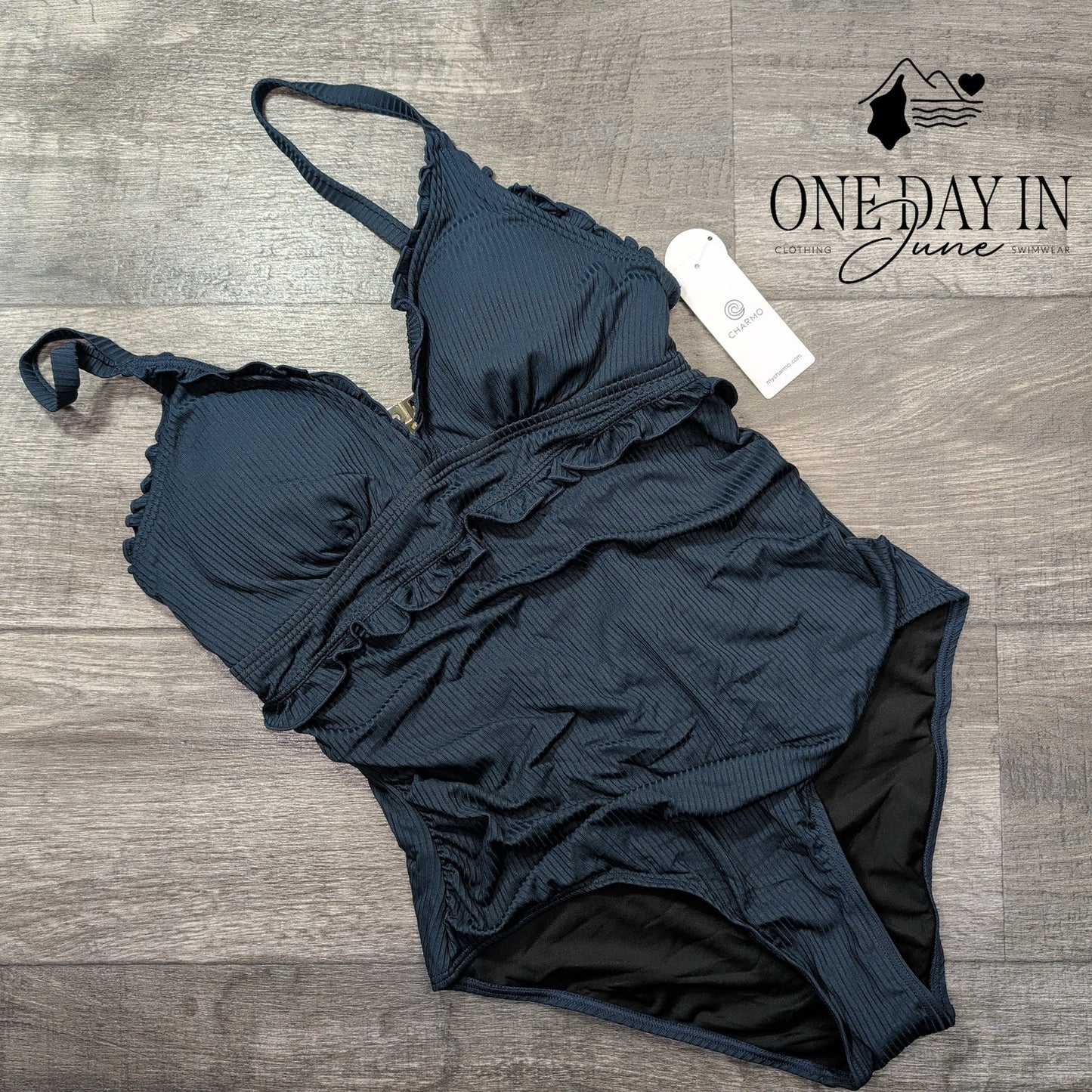 Charmo Ribbed Ruffle One Piece Swimsuit Size L