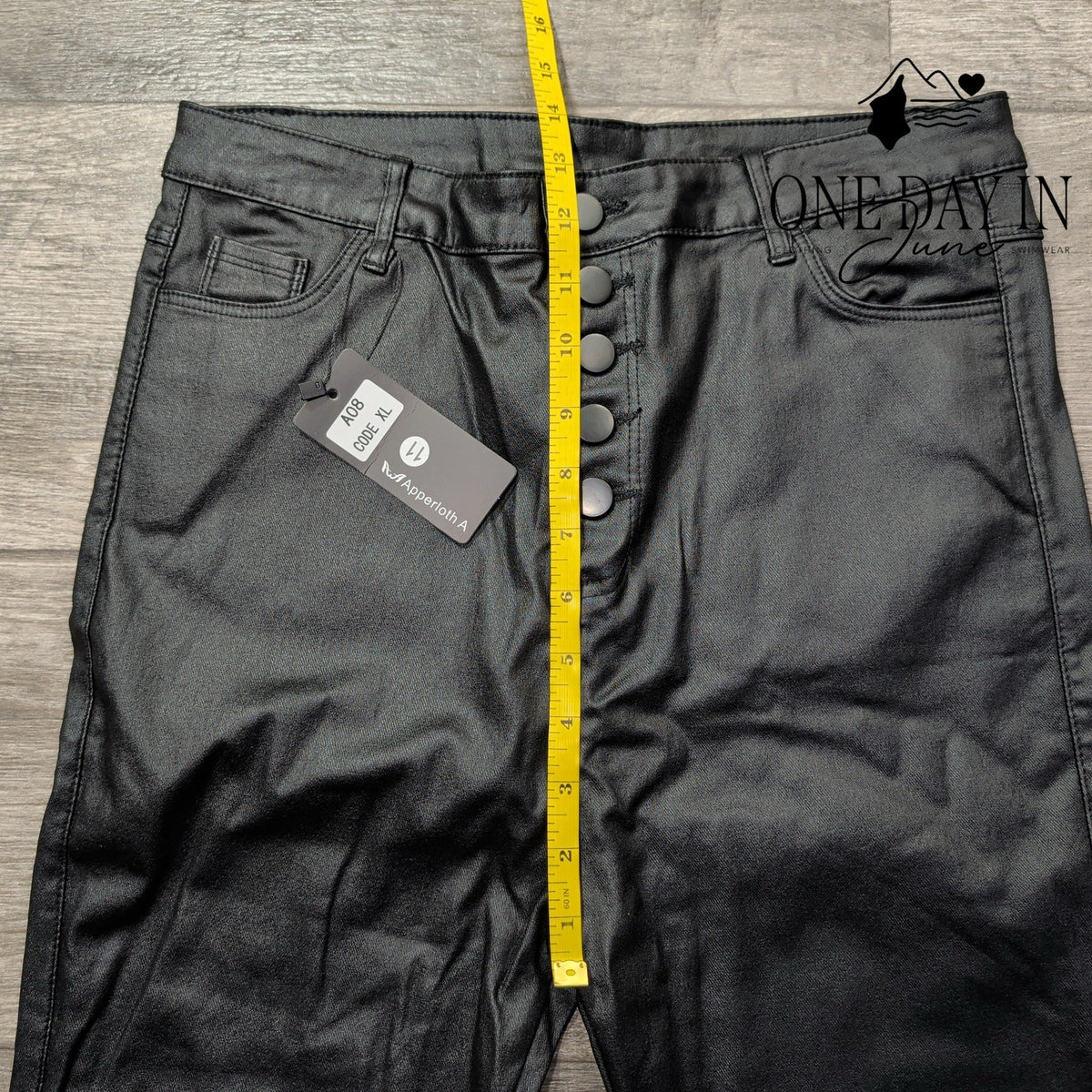 Apperloth A Juniors Faux Leather Button Fly Skinny Pants Black Size 11