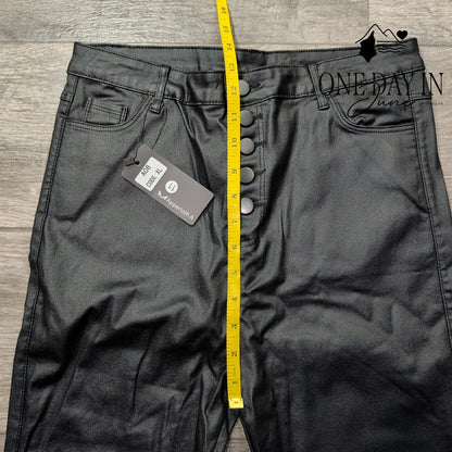 Apperloth A Juniors Faux Leather Button Fly Skinny Pants Black Size 11