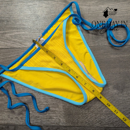 Becca Ribbed Tie Side Bikini Bottom Yellow Blue Size XS