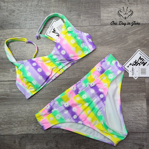 California Sunshine Floral Bandeau Bikini Set Pastel Daisy Print NWT Size M