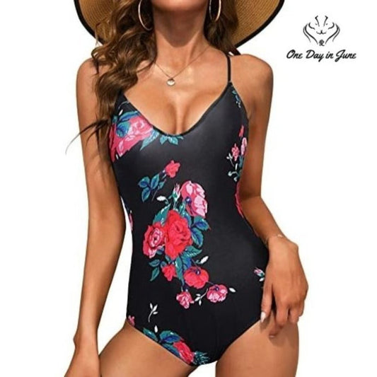 Ekouaer V Neck High Cut One Piece Swimsuit Size XL