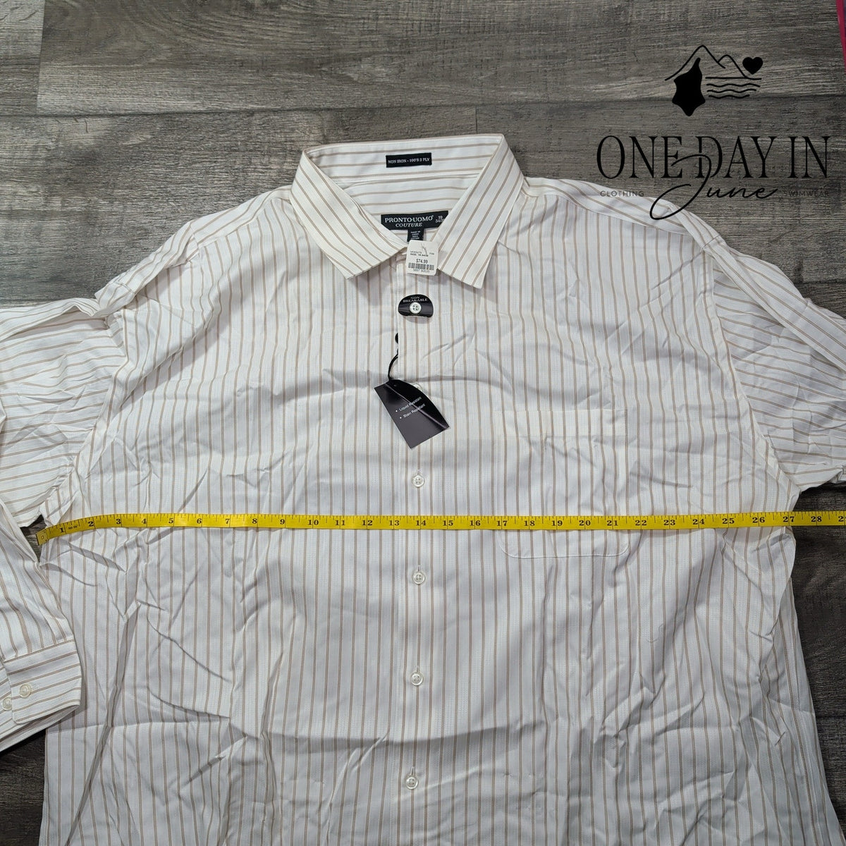 Pronto-Uomo Couture Non Iron Striped Dress Shirt 100% Cotton NWT Size 19 34/35