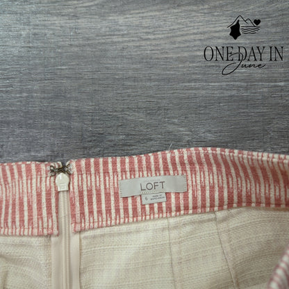 Loft Pencil Skirt Coral Pink White Striped Textured Lined Size 6