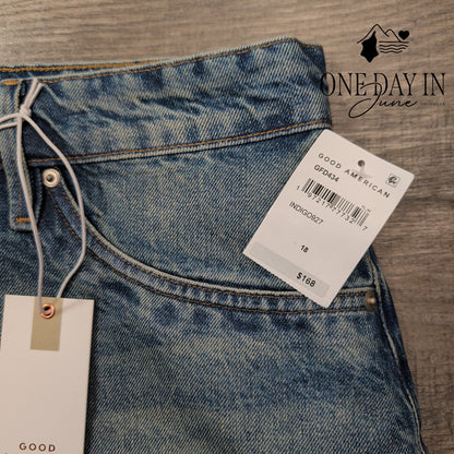 Good American Coated Good 90s Denim Mini Skirt Indigo NWT $168 Size 18