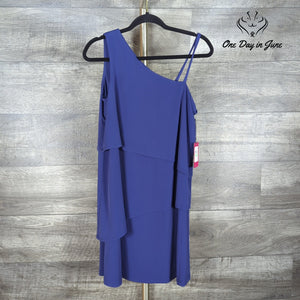 Vince Camuto One Shoulder Tiered Ruffle Cocktail Mini Dress Navy NWT Size 8