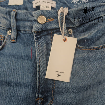 Good American Good Waist Palazzo Jeans High Rise Wide Leg NWT Size 0 (25)